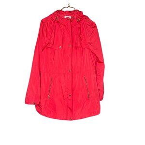 Calvin Klein Womens Bright Coral Cinched-Waist Anorak Rain Jacket Size Large L